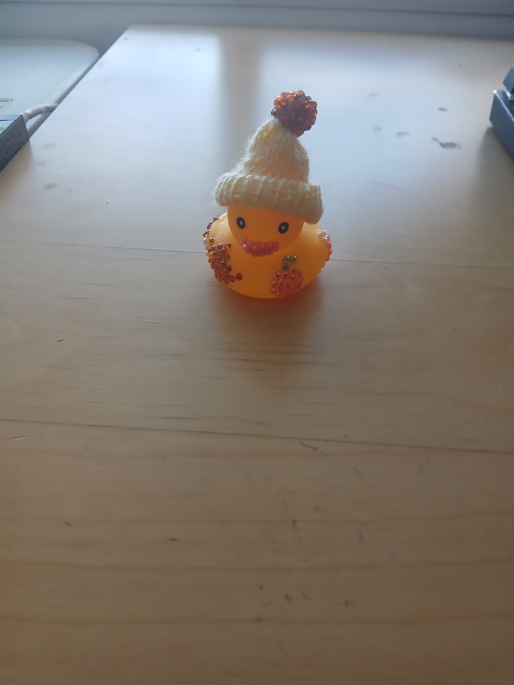 Yellow Rubber Duck with Knit Hat -  Fall Accessory